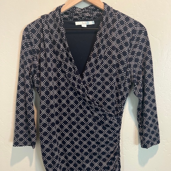 Boden Dress Womens 8L Blue White Wrap Midi 3/4 Sleeve‎ Ruched Flattering Fit - Picture 2 of 7